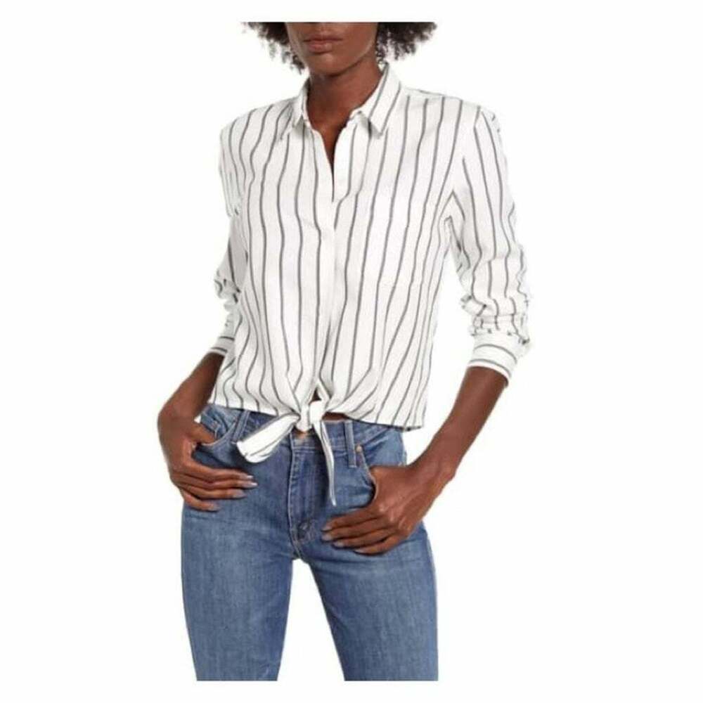 Rails Val Tie Front Shirt XS Storm Stripe NWT Button Down Cropped Collared Top